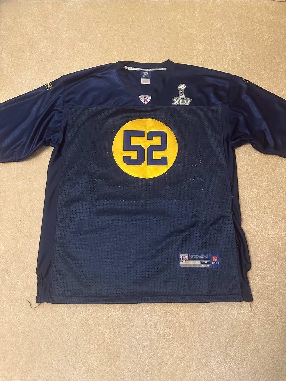 Reebok On-Field GB Packers throwback #52 Matthews with super-bowl patch size 52